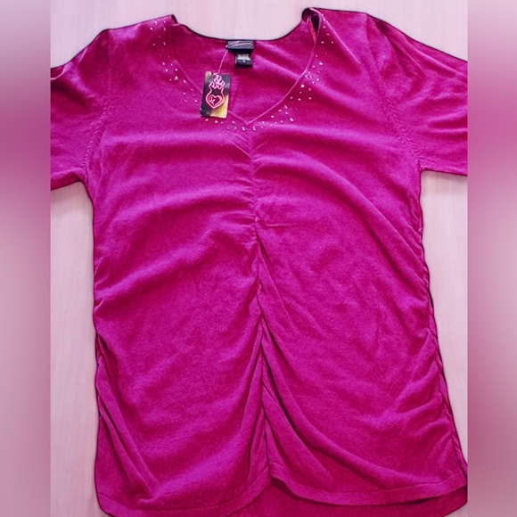 Torrid Studded V Neck Rouched Embellished Rhinestone Top Purple 3/4 Sleeves NWT - Picture 1 of 12